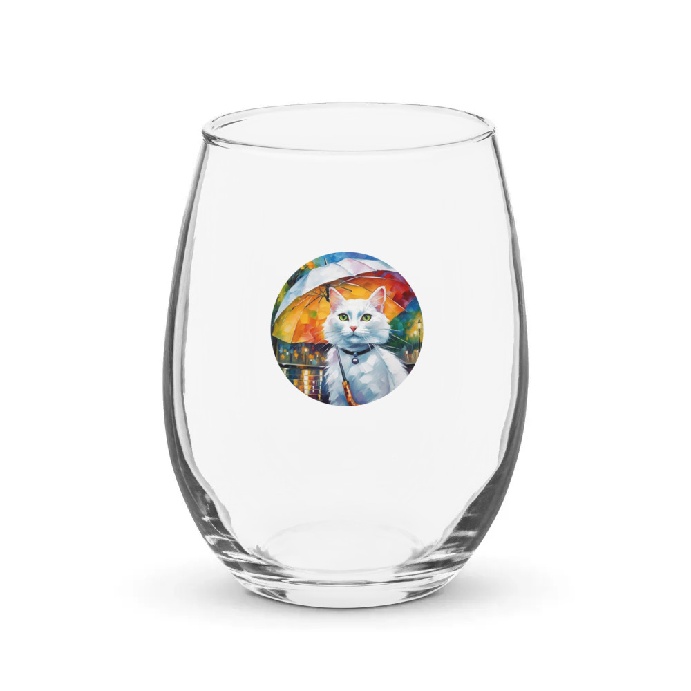 PugMug Custom White Companion Cat Stemless Wine Glass