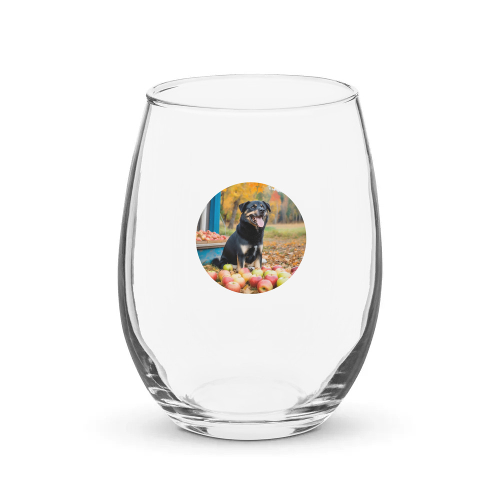 PugMug Custom Blue Stemless Wine Glass