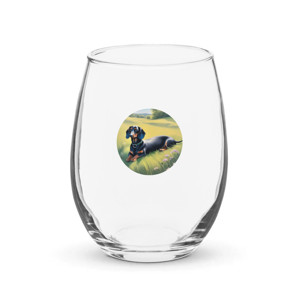 PugMug Custom Black Dachshund Stemless Wine Glass