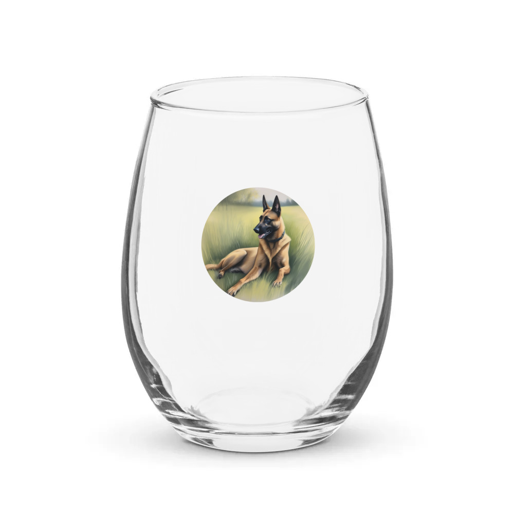PugMug Custom Belgian Malinois Stemless Wine Glass