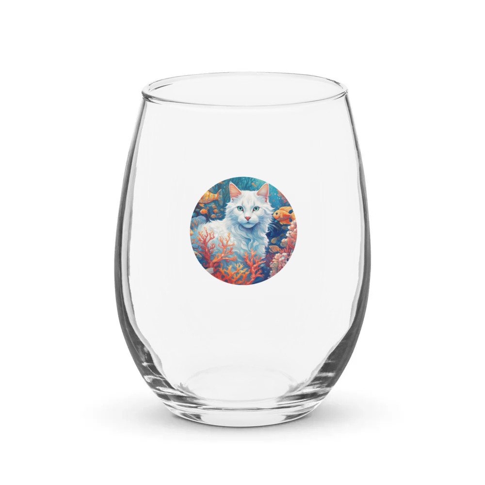 PugMug Custom White Companion Cat Stemless Wine Glass