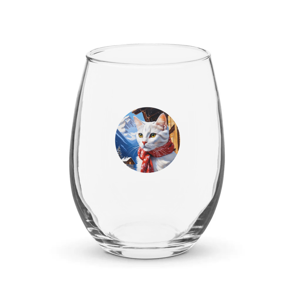 PugMug Custom White Companion Cat Stemless Wine Glass