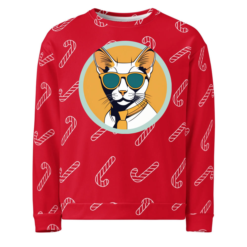 PugMug Custom White Abyssinian Cat Ugly Christmas Sweatshirt