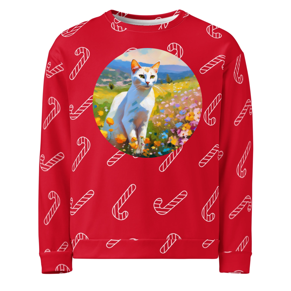 PugMug Custom White Abyssinian Cat Ugly Christmas Sweatshirt