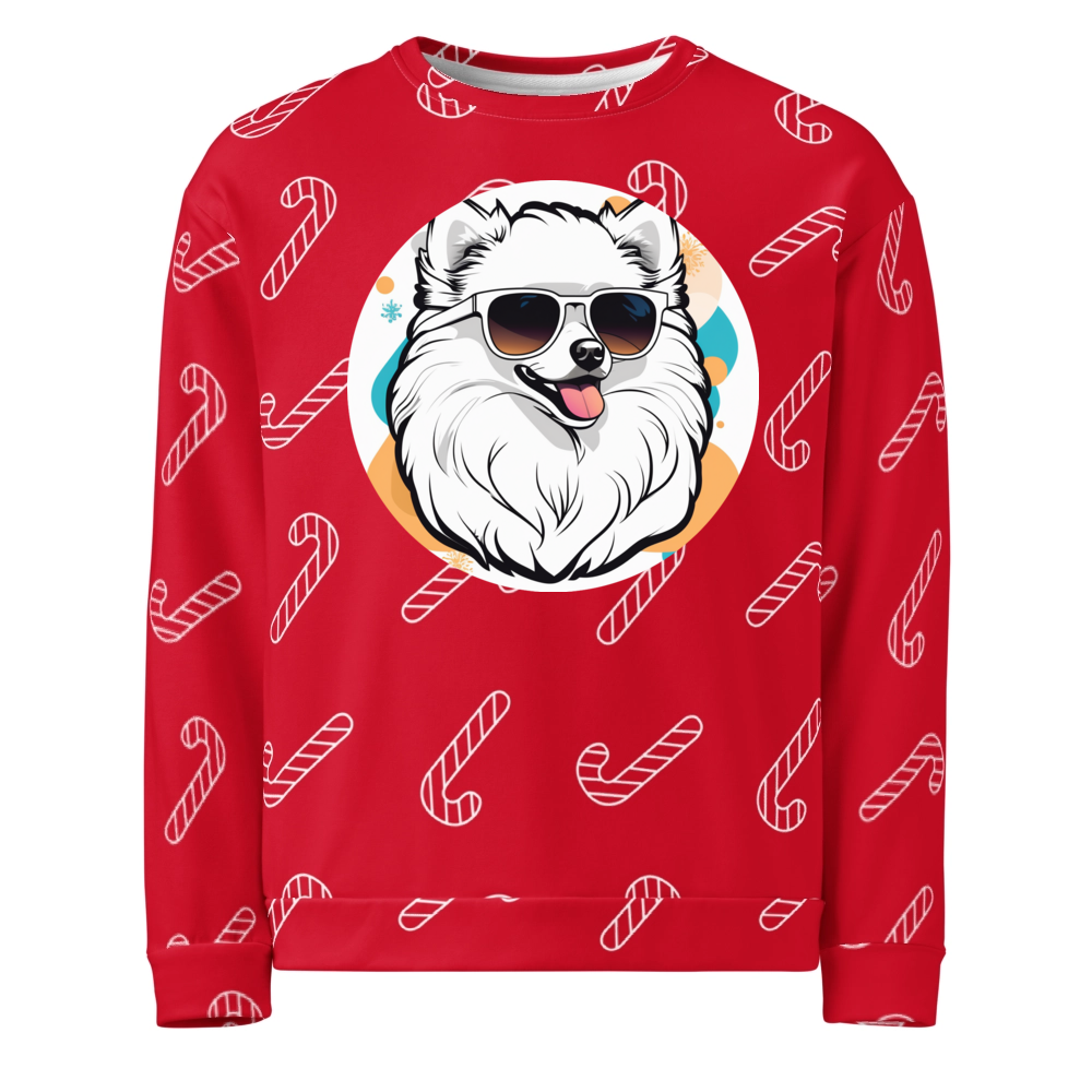 PugMug Custom White Pomeranian Ugly Christmas Sweatshirt