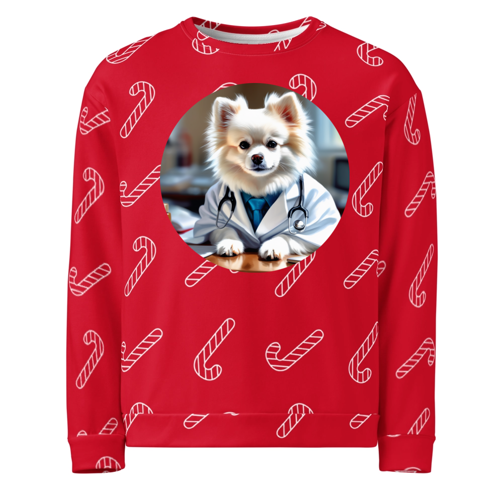 PugMug Custom White Pomeranian Ugly Christmas Sweatshirt