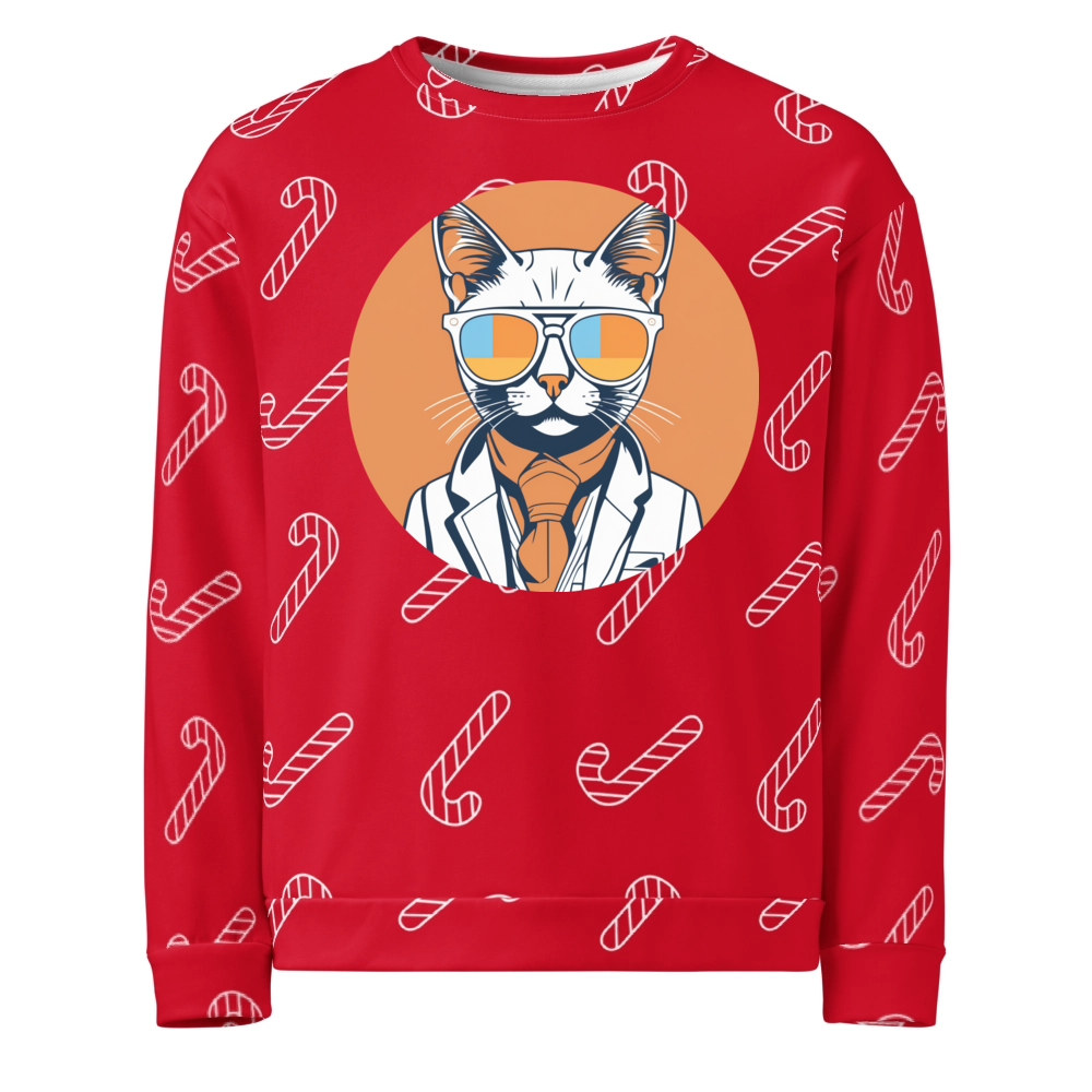 PugMug Custom White Companion Cat Ugly Christmas Sweatshirt