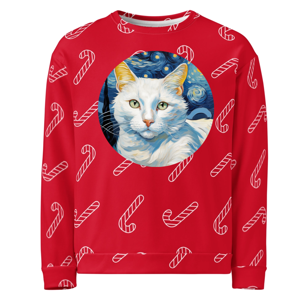 PugMug Custom White Companion Cat Ugly Christmas Sweatshirt
