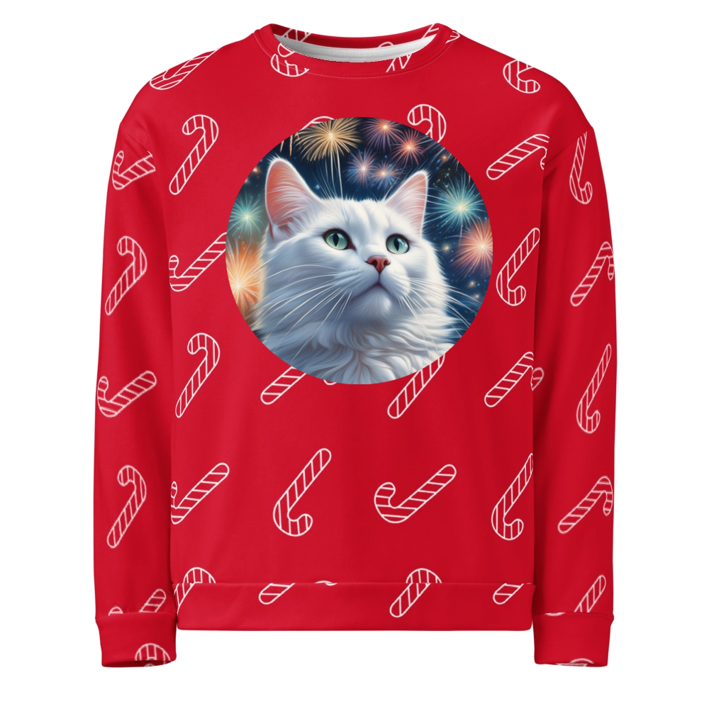 PugMug Custom White Companion Cat Ugly Christmas Sweatshirt