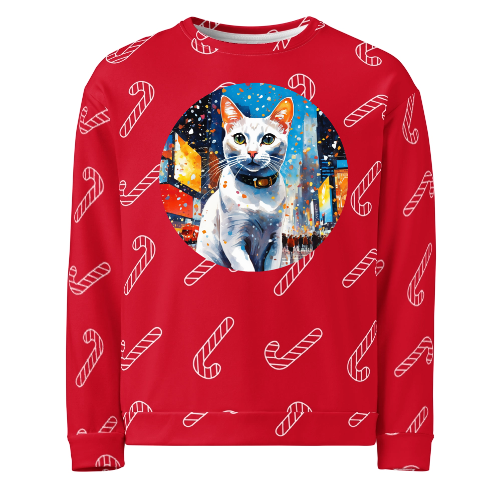 PugMug Custom White Abyssinian Cat Ugly Christmas Sweatshirt