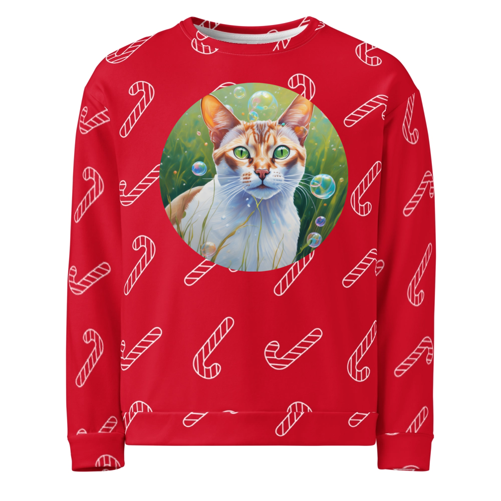 PugMug Custom White Abyssinian Cat Ugly Christmas Sweatshirt