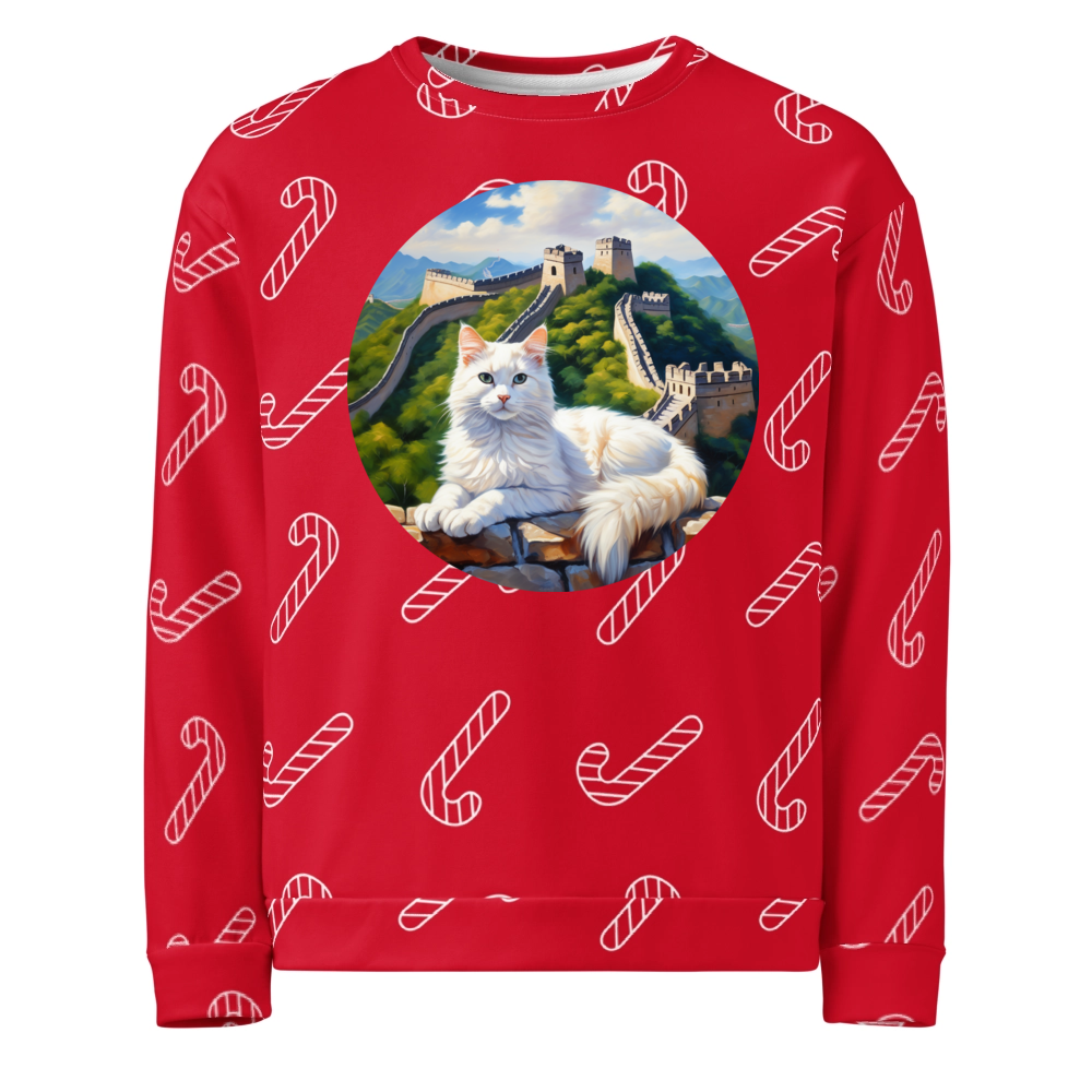PugMug Custom White Companion Cat Ugly Christmas Sweatshirt