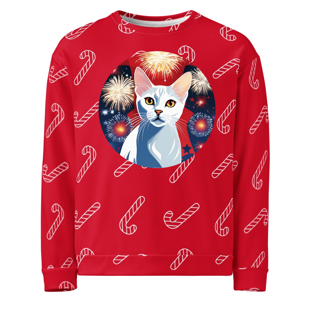 PugMug Custom White Abyssinian Cat Ugly Christmas Sweatshirt