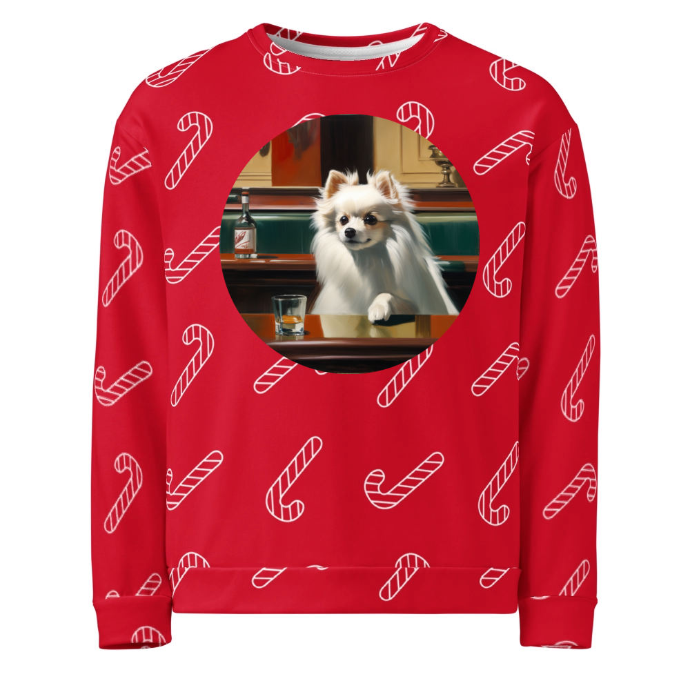 PugMug Custom White Pomeranian Ugly Christmas Sweatshirt