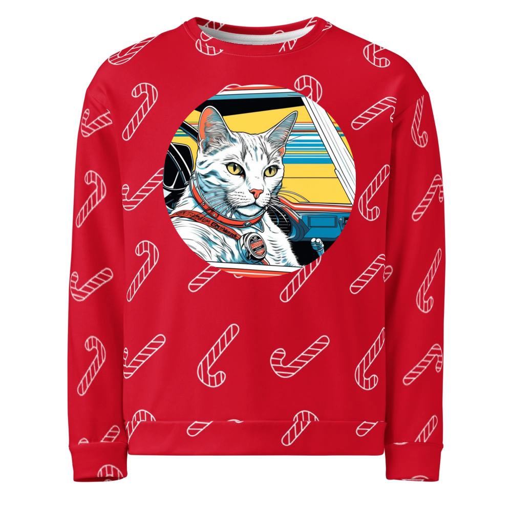 PugMug Custom White Companion Cat Ugly Christmas Sweatshirt