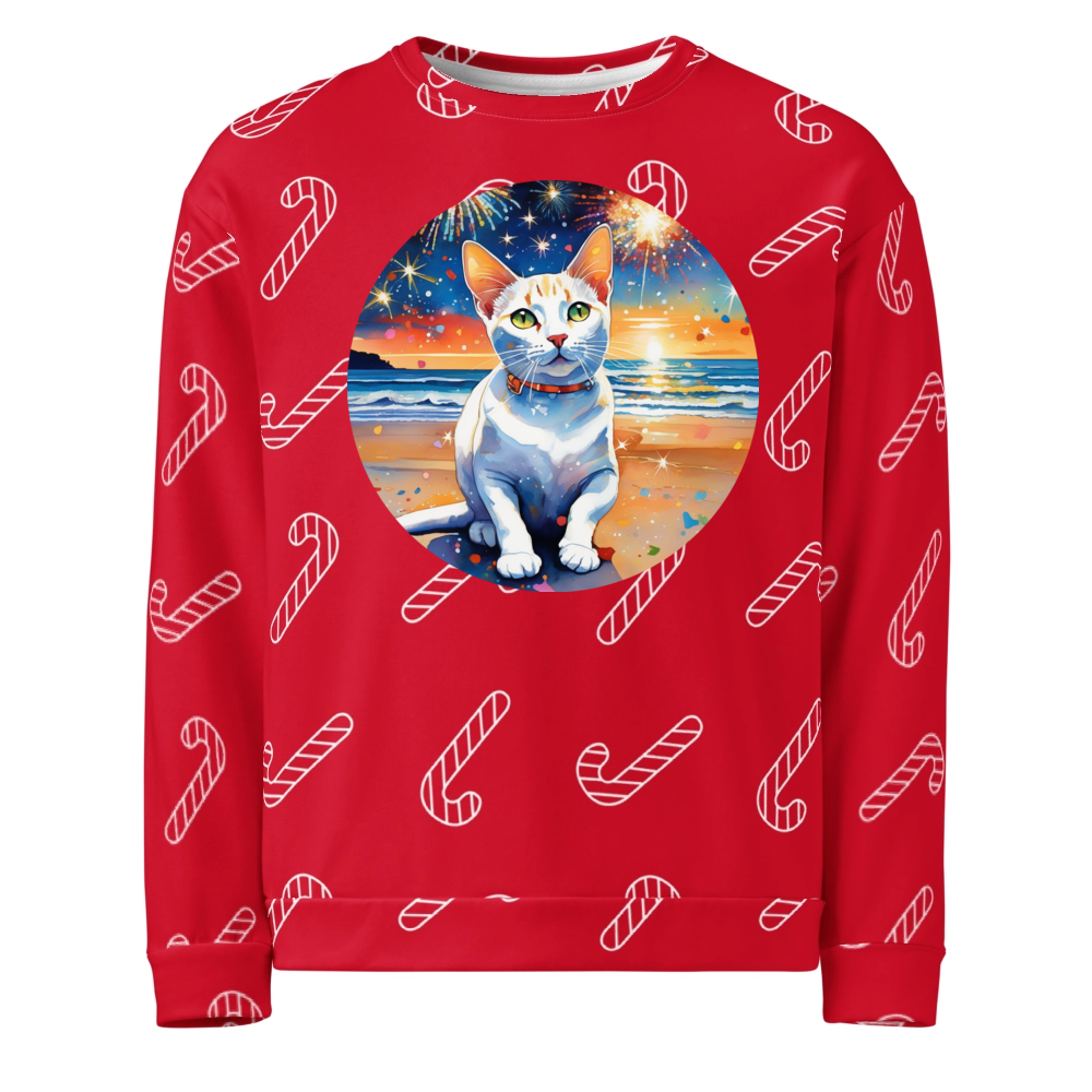 PugMug Custom White Abyssinian Cat Ugly Christmas Sweatshirt
