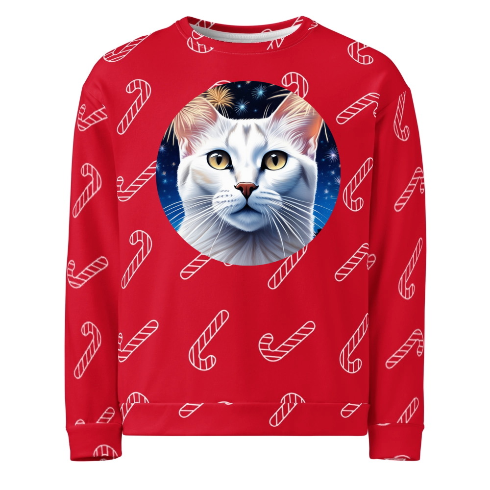 PugMug Custom White Abyssinian Cat Ugly Christmas Sweatshirt