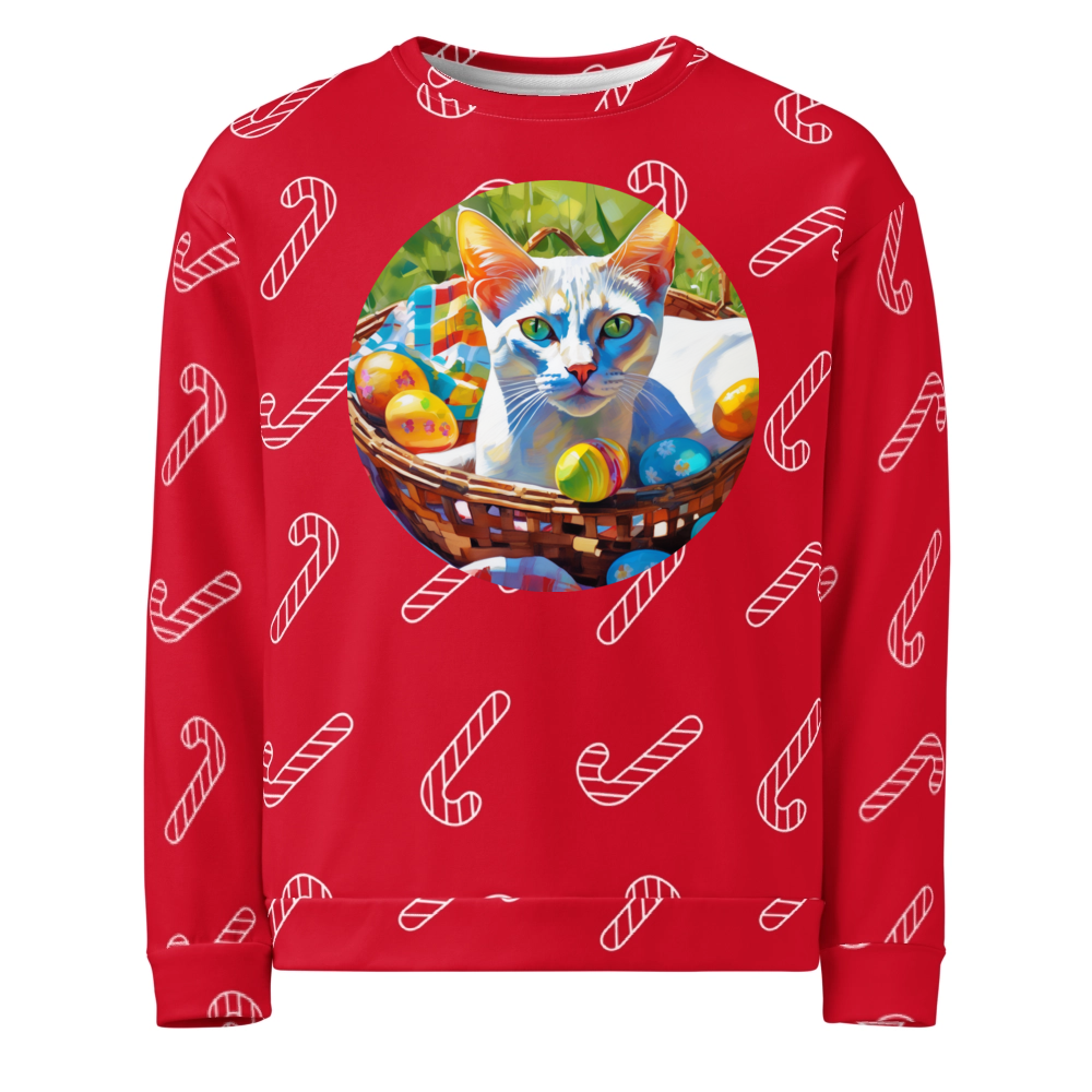 PugMug Custom White Abyssinian Cat Ugly Christmas Sweatshirt