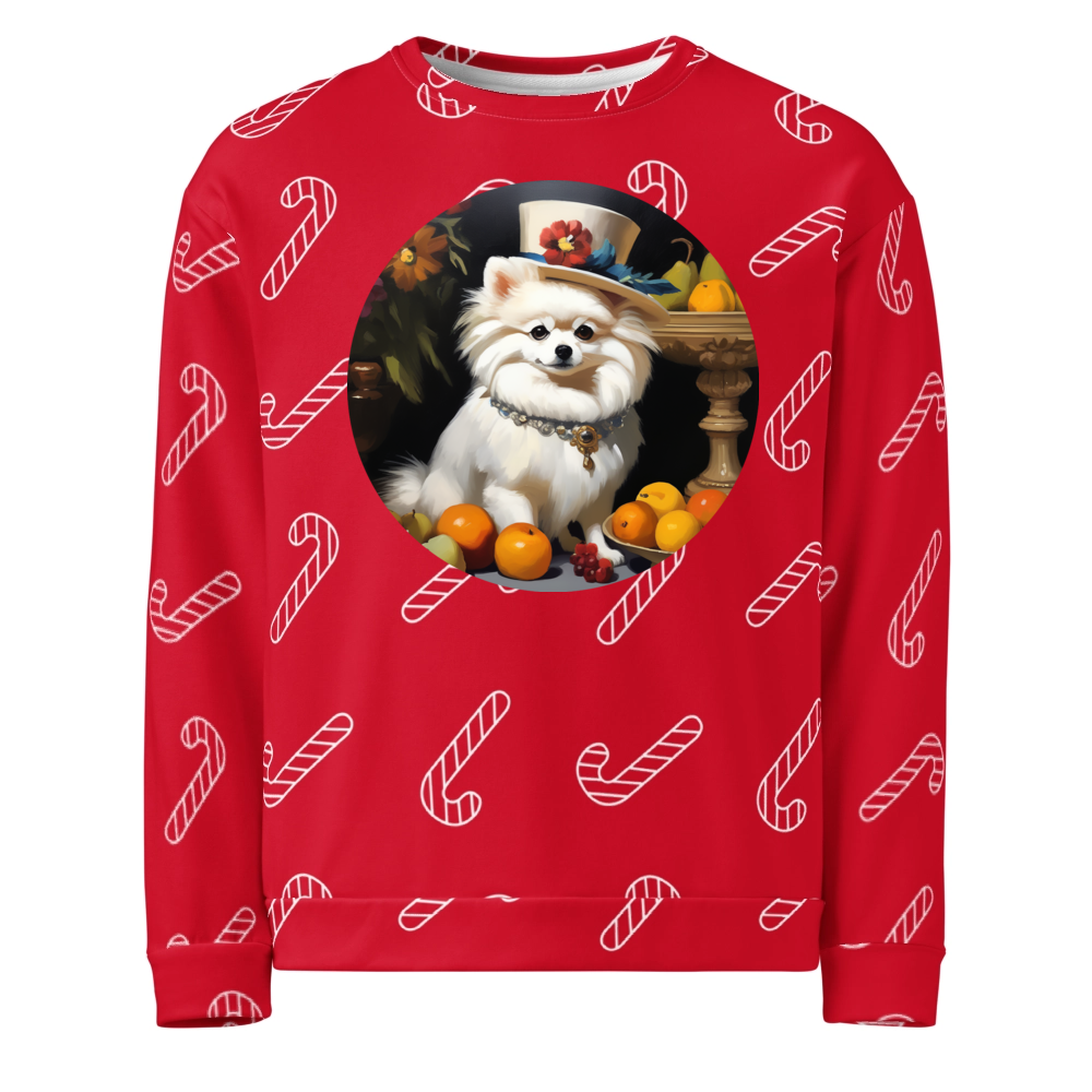 PugMug Custom White Pomeranian Ugly Christmas Sweatshirt