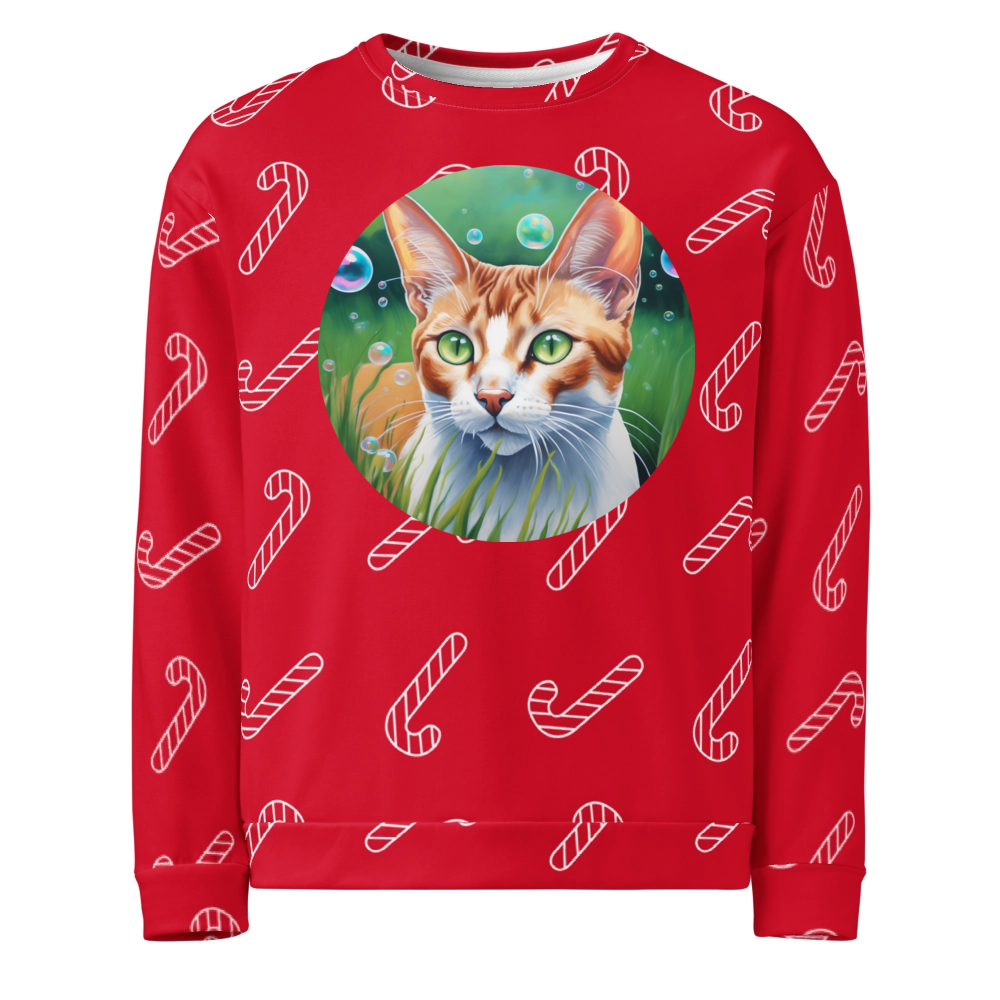 PugMug Custom White Abyssinian Cat Ugly Christmas Sweatshirt