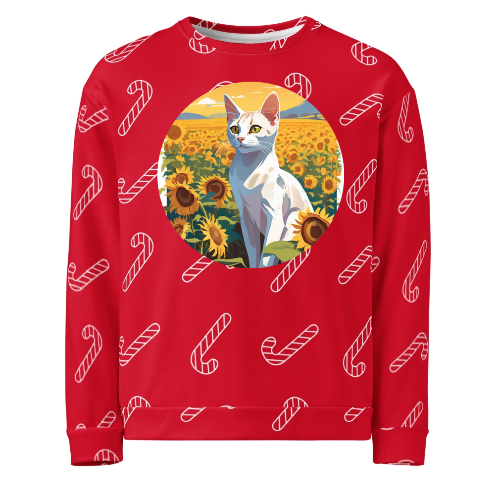 PugMug Custom White Abyssinian Cat Ugly Christmas Sweatshirt
