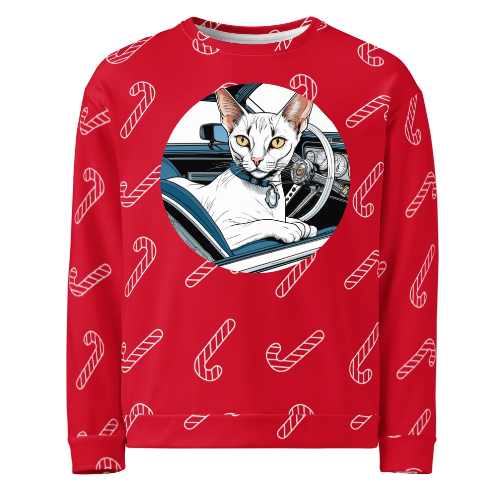 PugMug Custom White Abyssinian Cat Ugly Christmas Sweatshirt