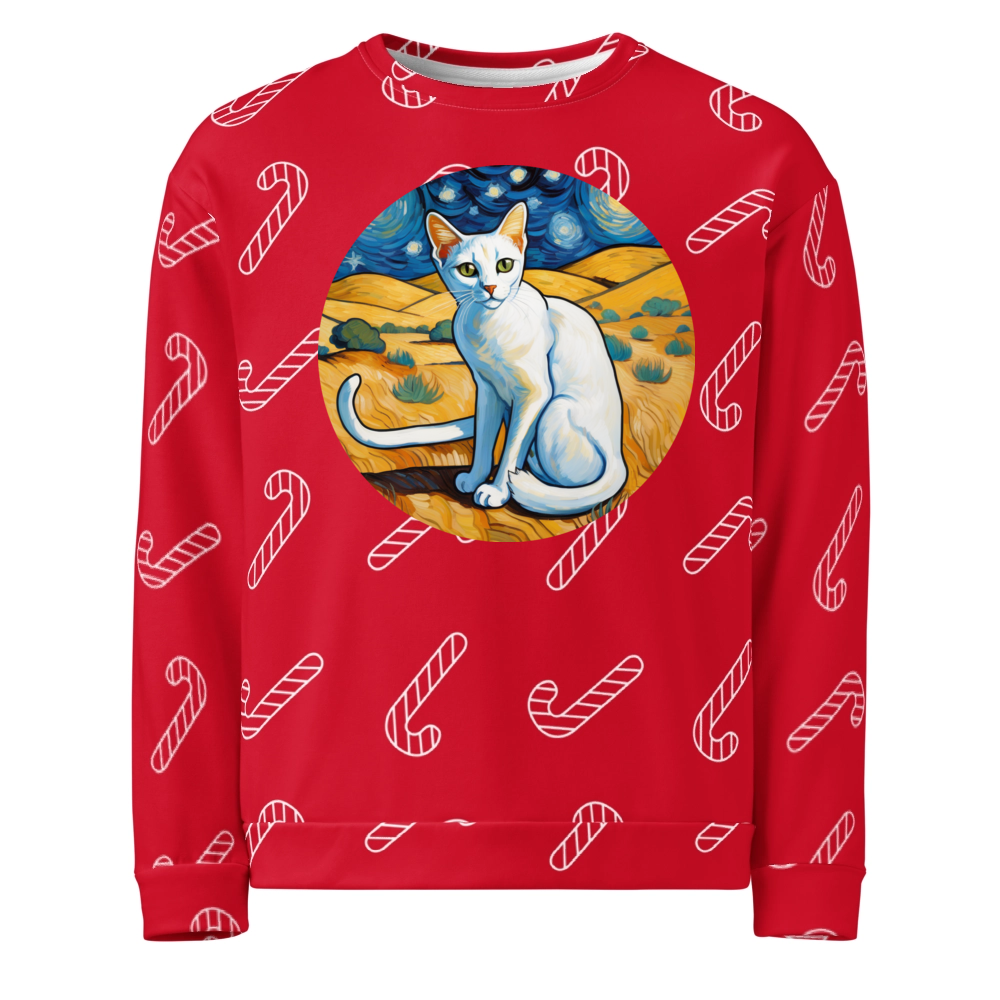 PugMug Custom White Abyssinian Cat Ugly Christmas Sweatshirt
