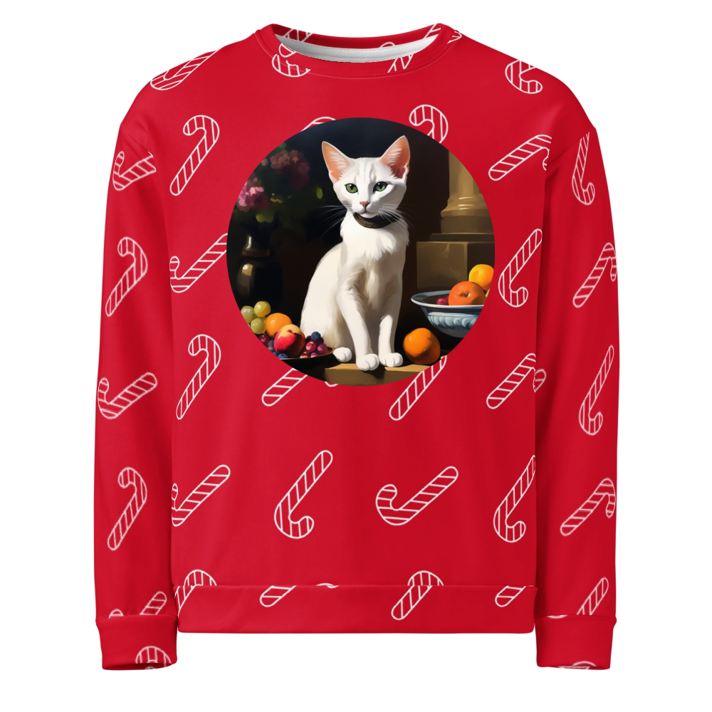 PugMug Custom White Abyssinian Cat Ugly Christmas Sweatshirt