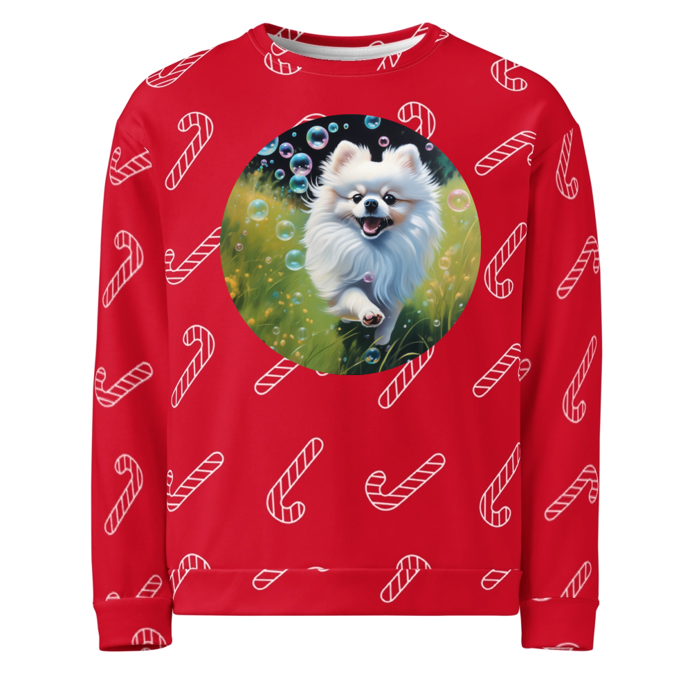 PugMug Custom White Pomeranian Ugly Christmas Sweatshirt