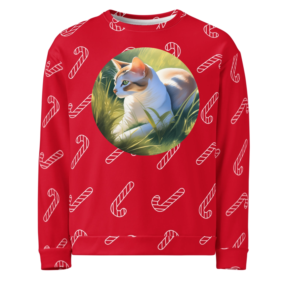PugMug Custom White Abyssinian Cat Ugly Christmas Sweatshirt