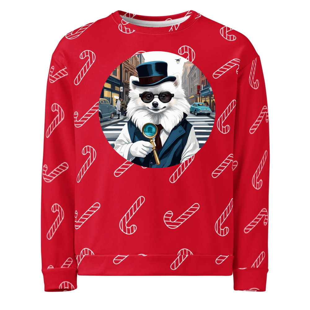 PugMug Custom White Pomeranian Ugly Christmas Sweatshirt