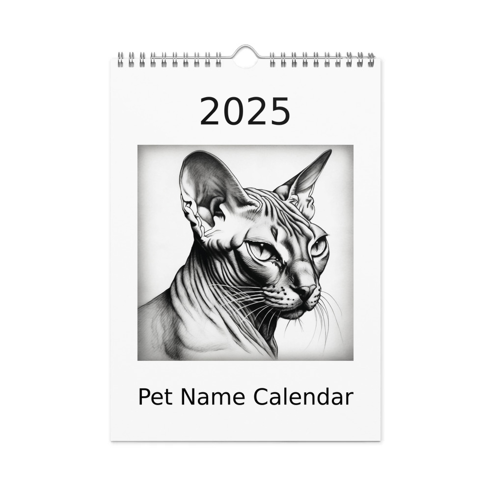 PugMug Custom Tabby Sphynx Cat Wall Calendar (2026)