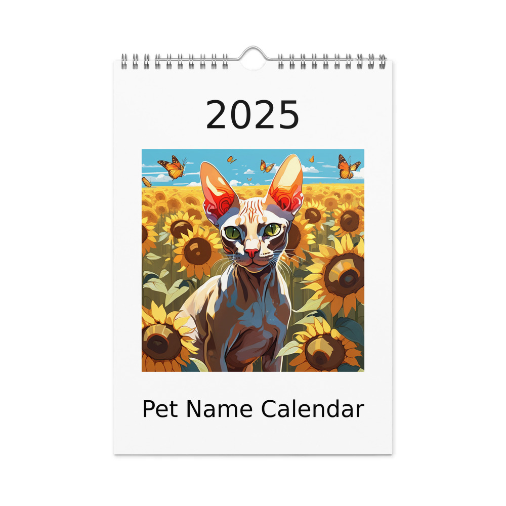 PugMug Custom Tabby Sphynx Cat Wall Calendar (2026)