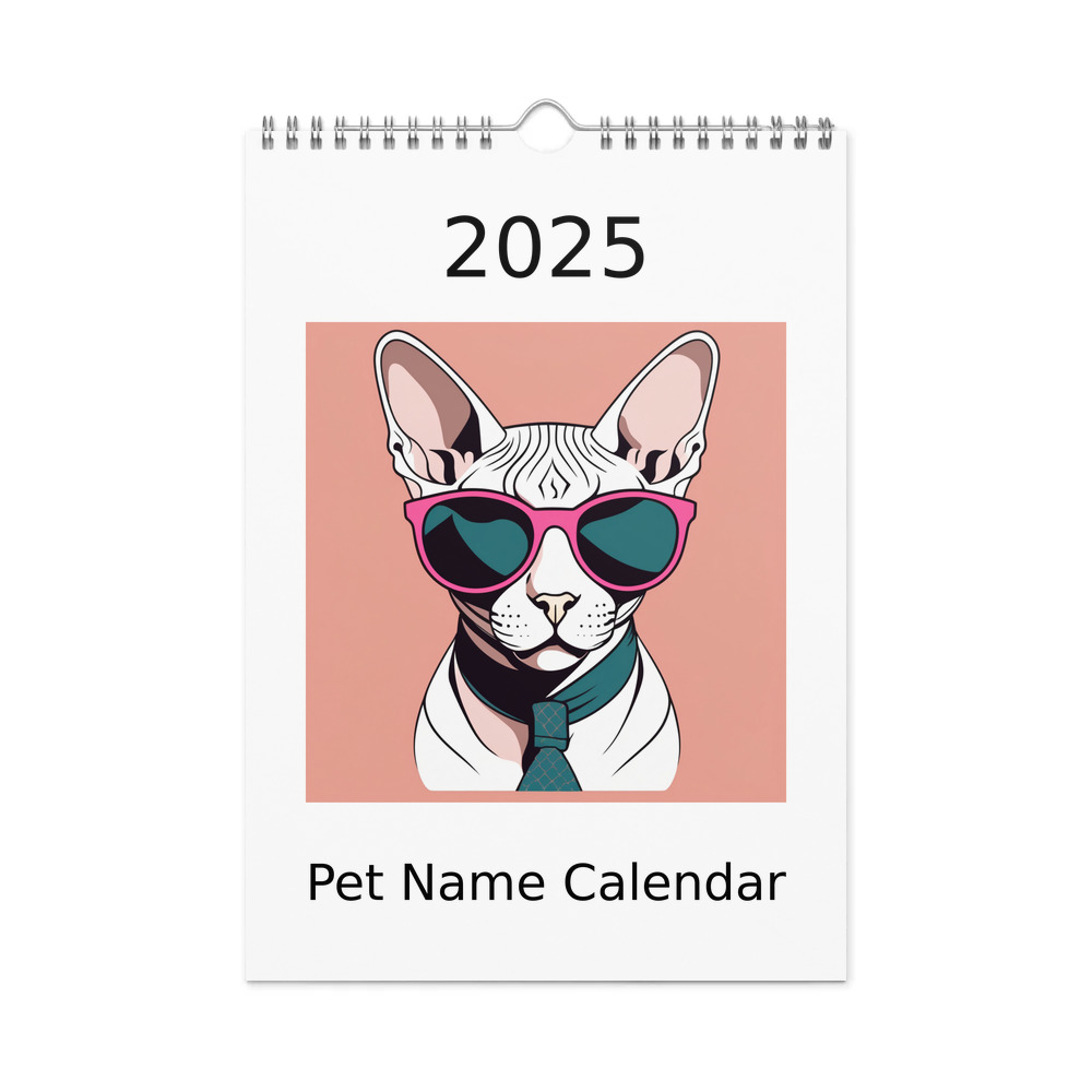 PugMug Custom White Sphynx Cat Wall Calendar (2026)
