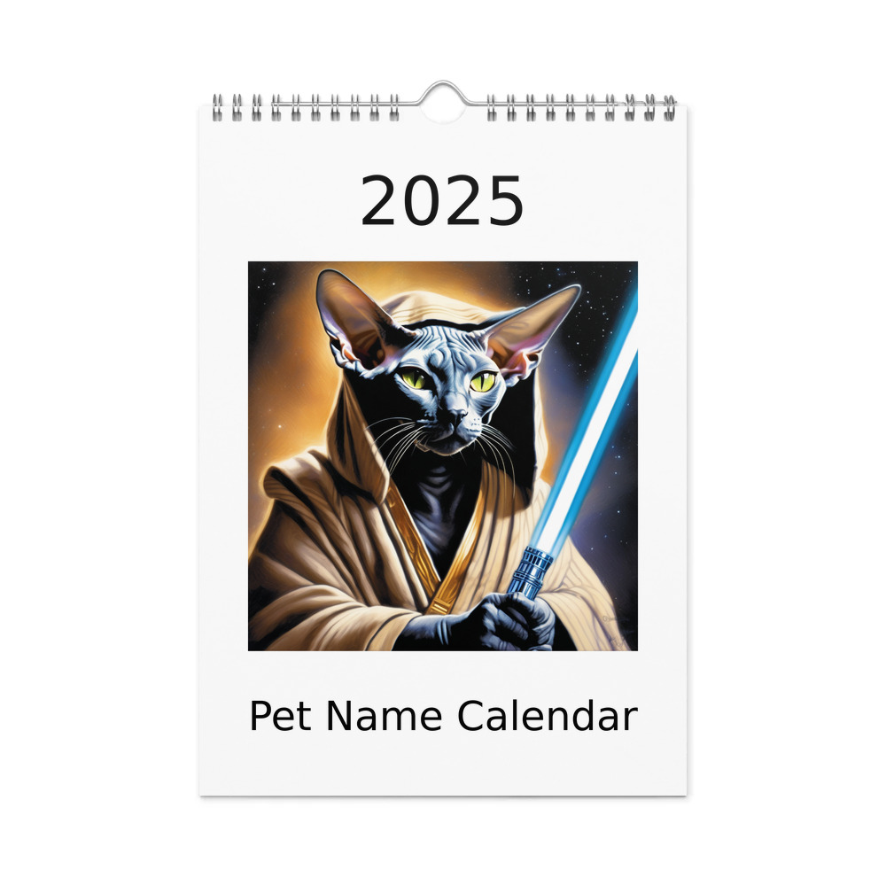PugMug Custom Black Sphynx Cat Wall Calendar (2026)