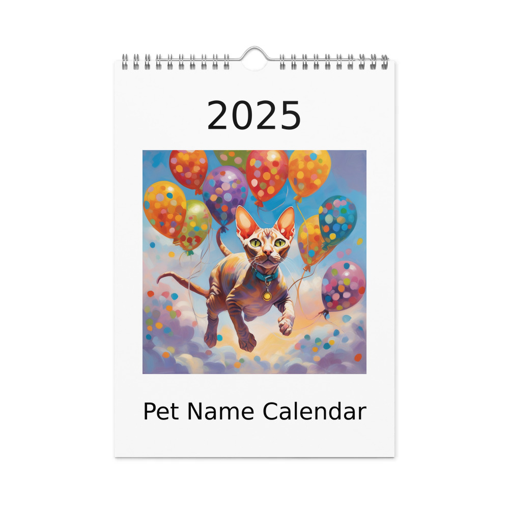 PugMug Custom Tabby Sphynx Cat Wall Calendar (2026)