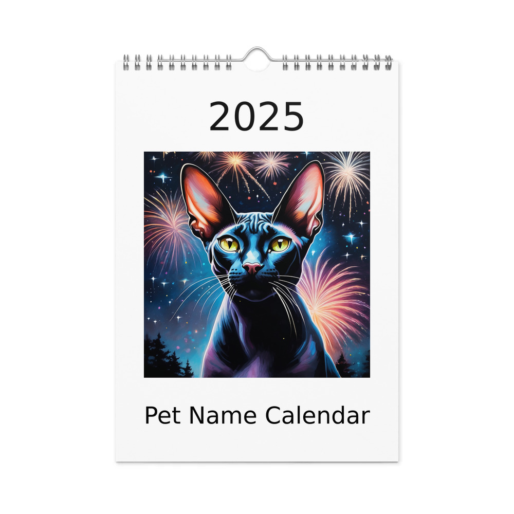 PugMug Custom Black Sphynx Cat Wall Calendar (2026)