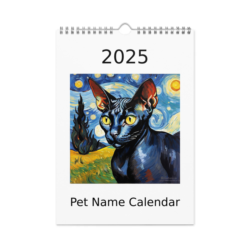 PugMug Custom Black Sphynx Cat Wall Calendar (2026)