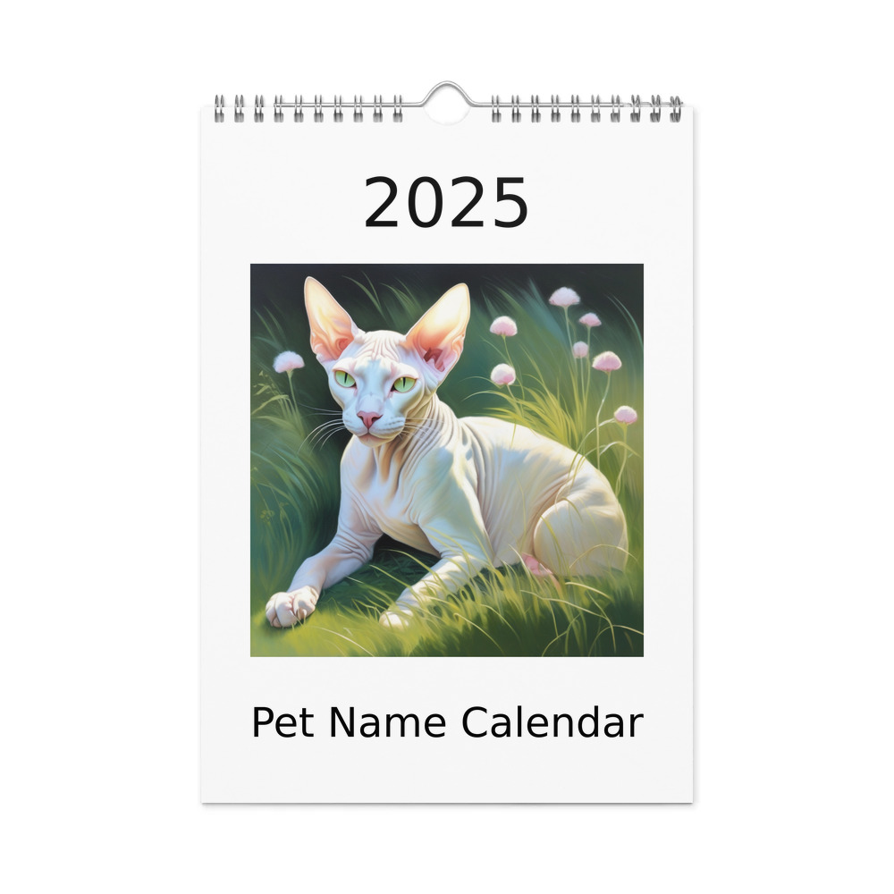 PugMug Custom White Sphynx Cat Wall Calendar (2026)