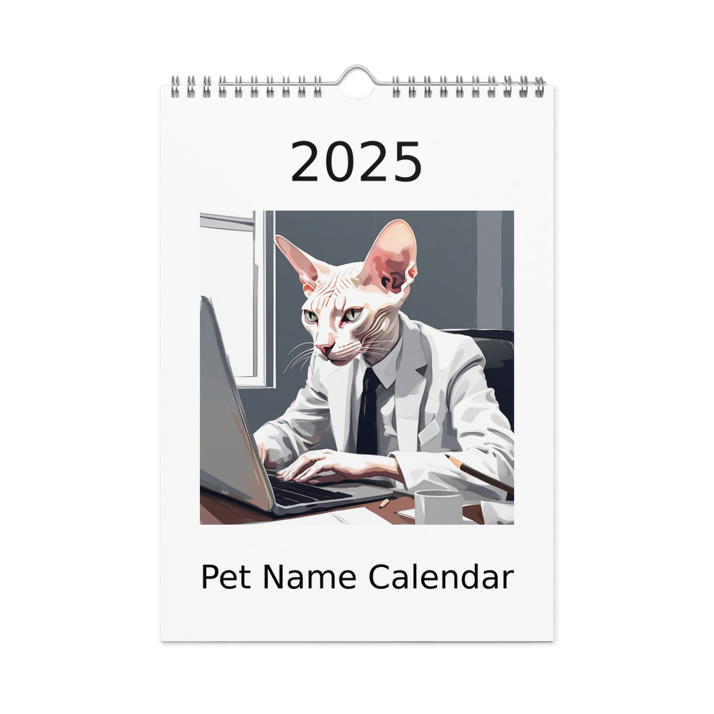 PugMug Custom White Sphynx Cat Wall Calendar (2026)