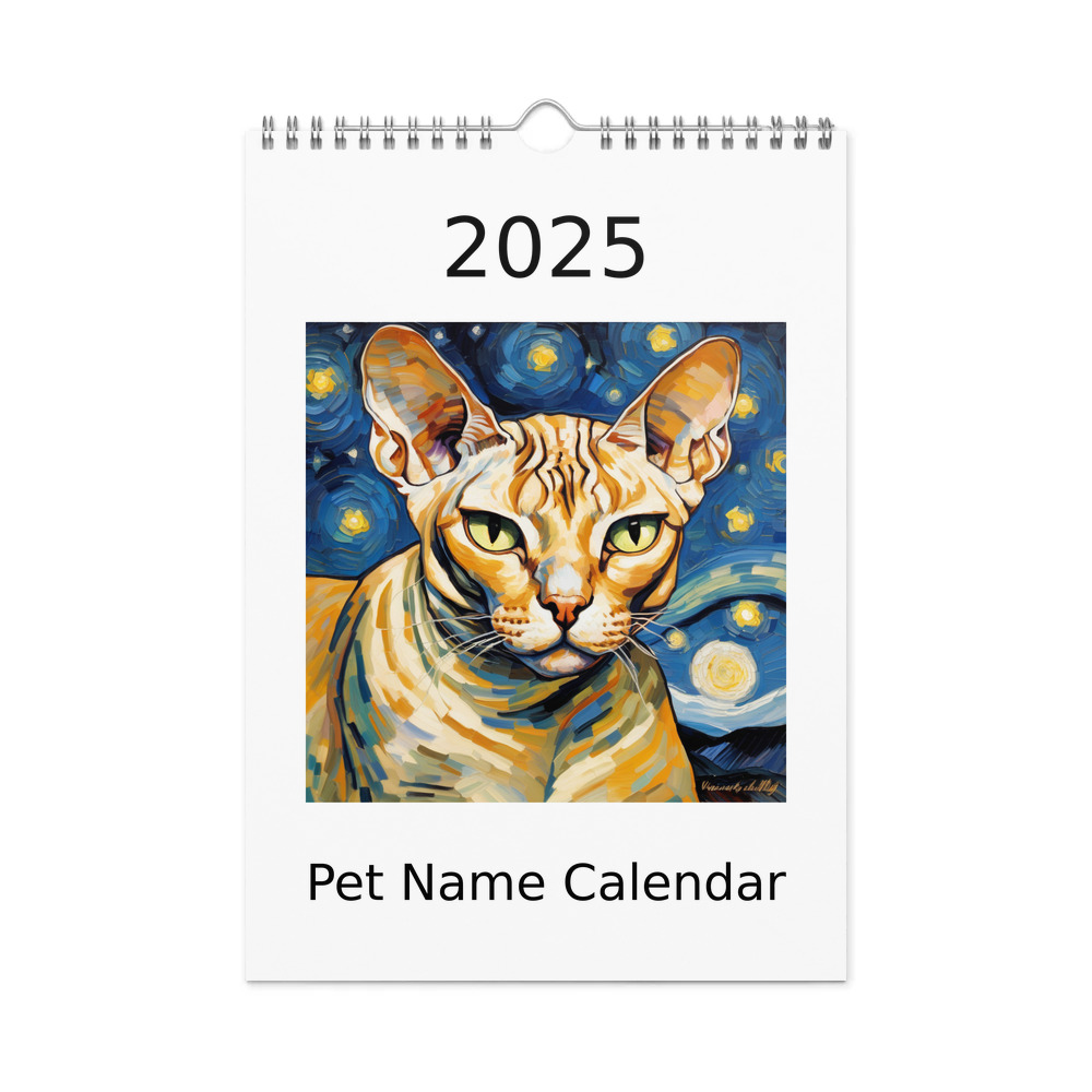PugMug Custom Tabby Sphynx Cat Wall Calendar (2026)