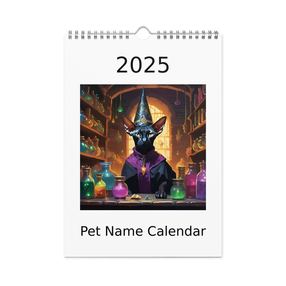 PugMug Custom Black Sphynx Cat Wall Calendar (2026)