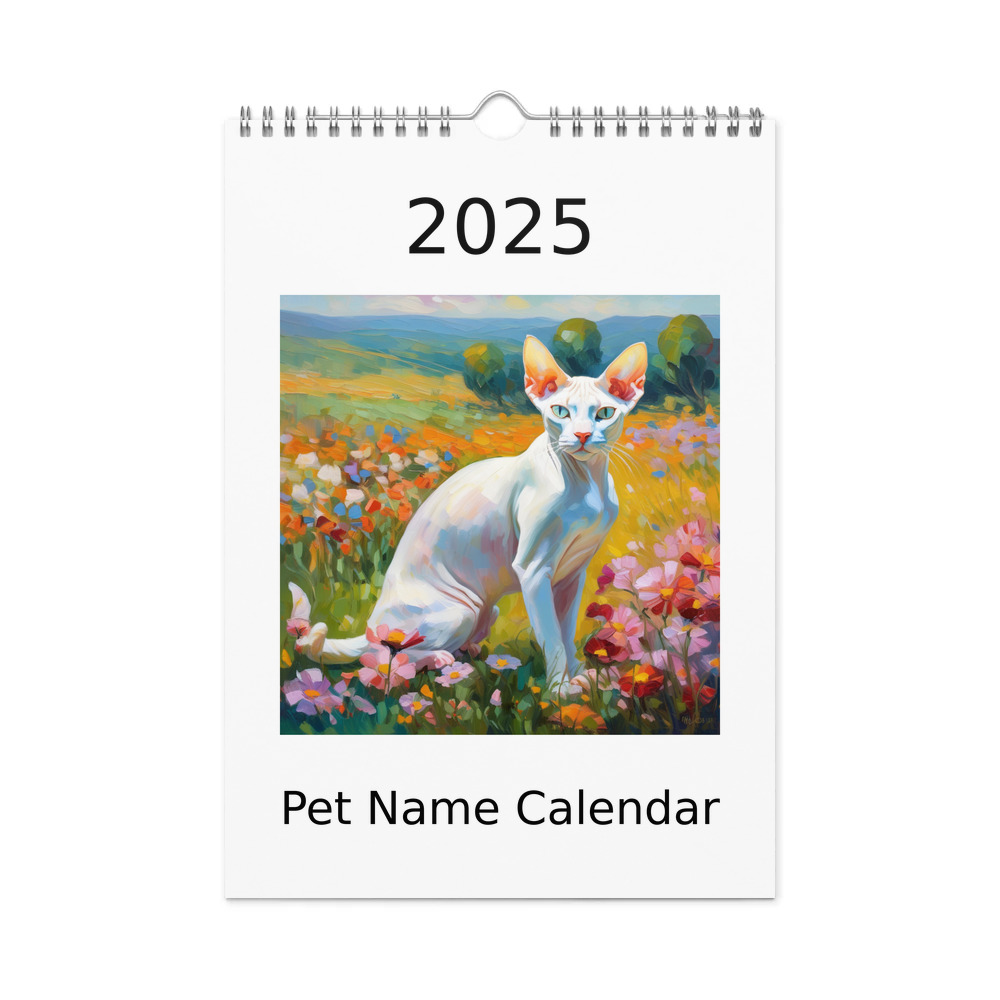 PugMug Custom White Sphynx Cat Wall Calendar (2026)