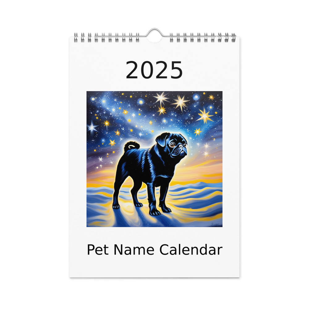 PugMug Custom Black Pug Wall Calendar (2026)
