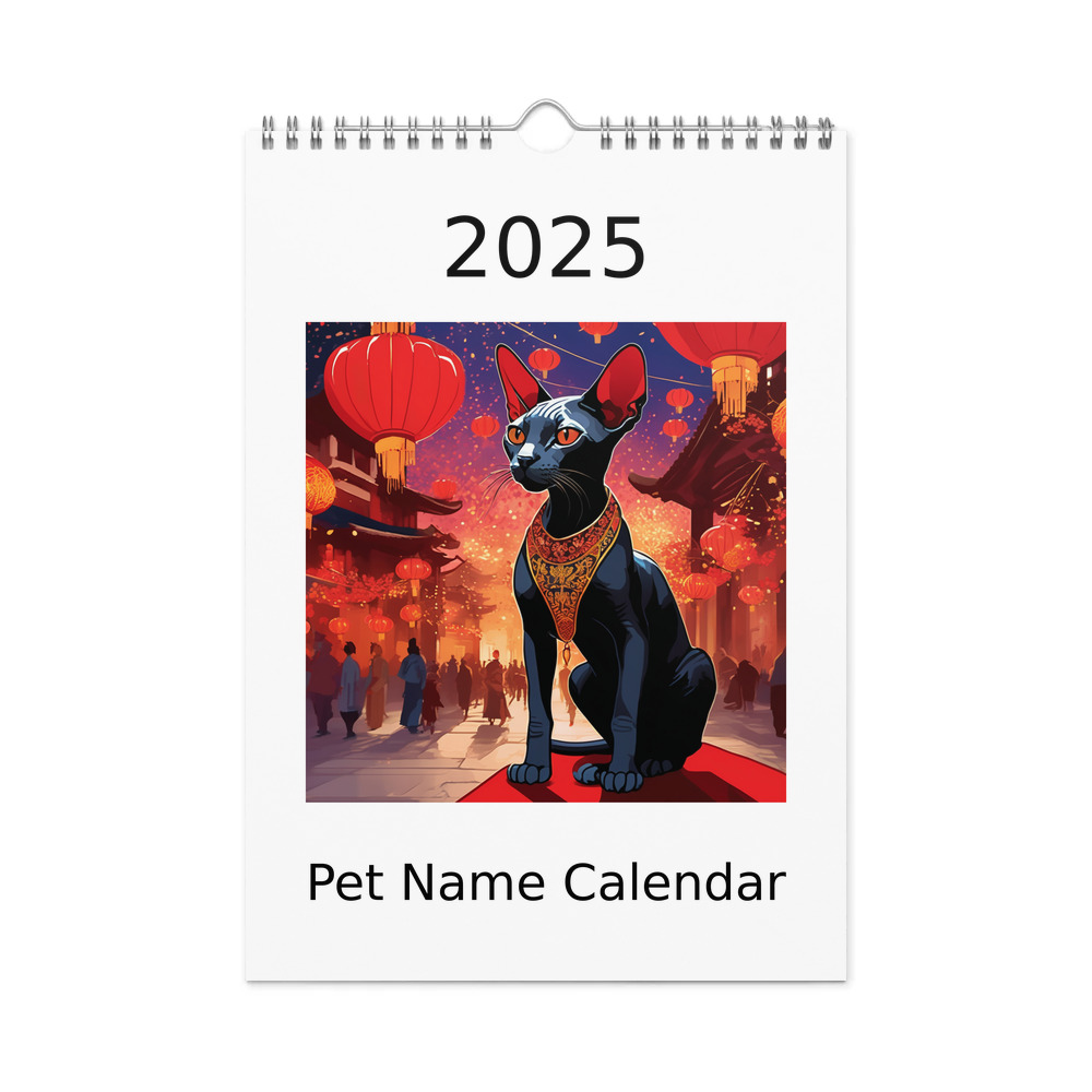 PugMug Custom Black Sphynx Cat Wall Calendar (2026)