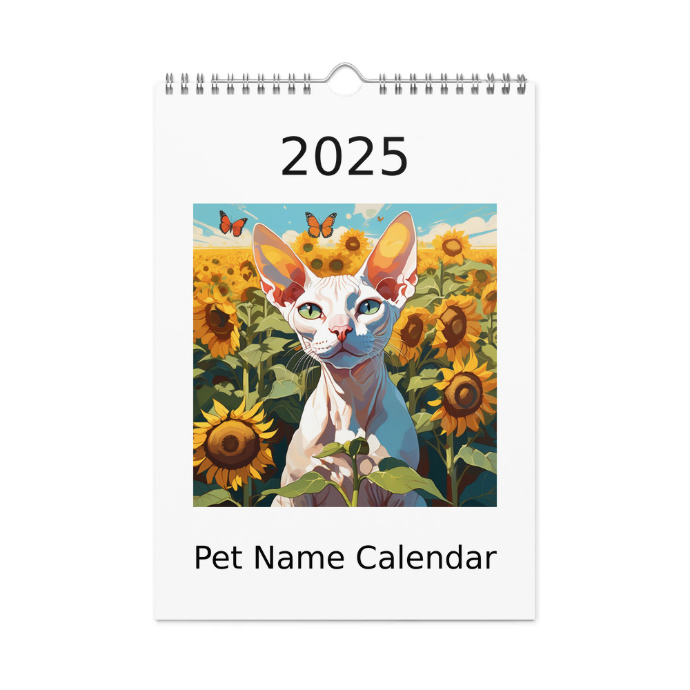PugMug Custom White Sphynx Cat Wall Calendar (2026)