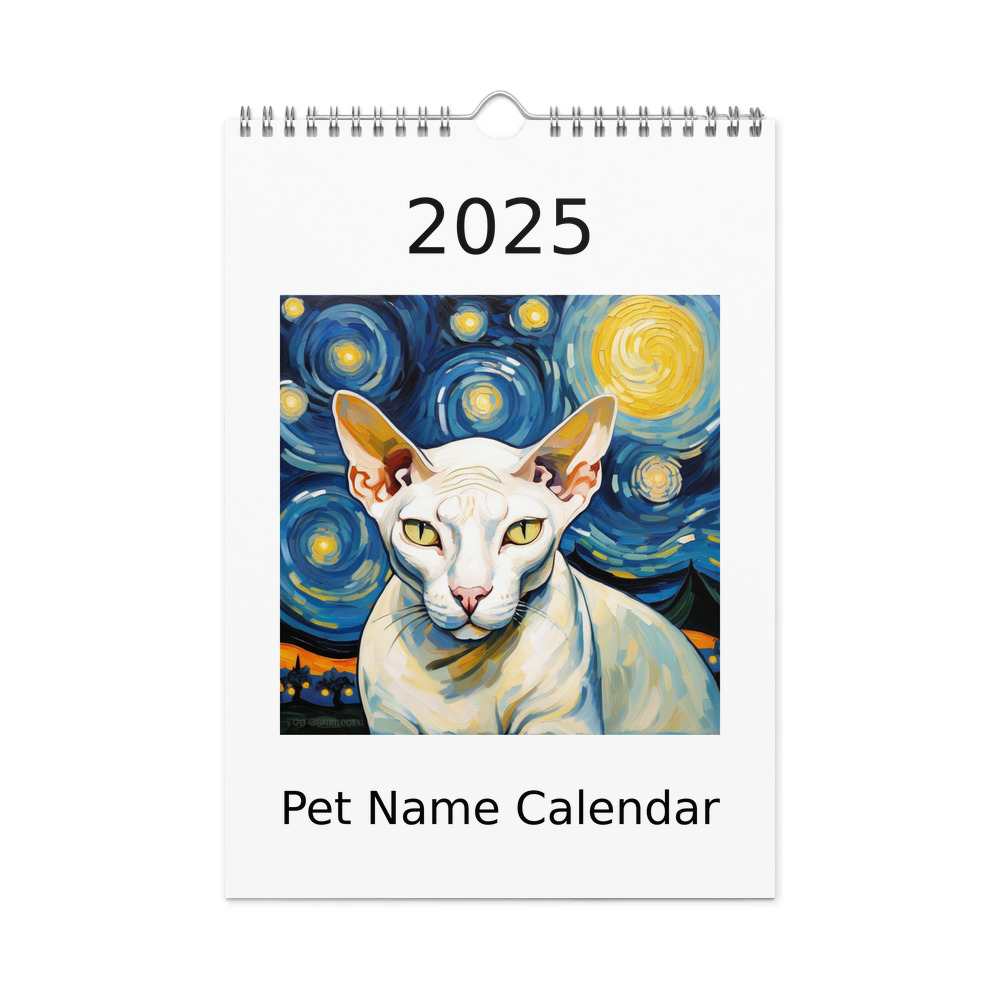 PugMug Custom White Sphynx Cat Wall Calendar (2026)