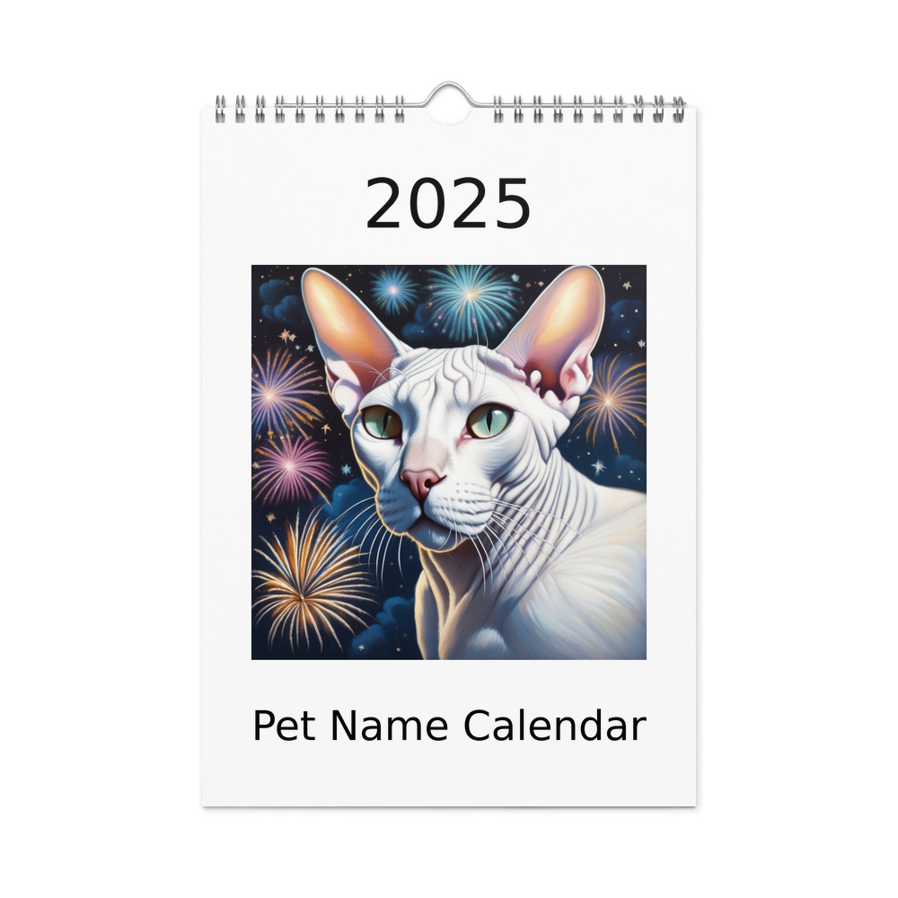 PugMug Custom White Sphynx Cat Wall Calendar (2026)