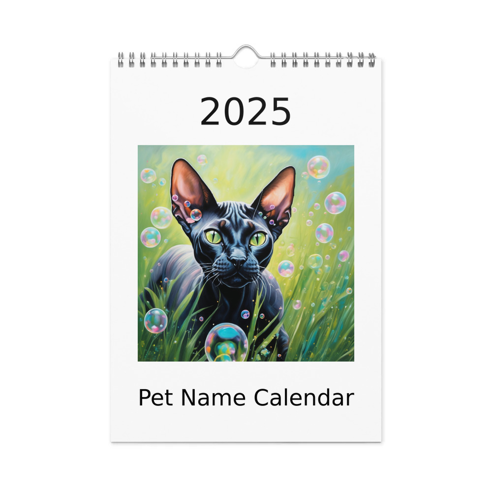 PugMug Custom Black Sphynx Cat Wall Calendar (2026)