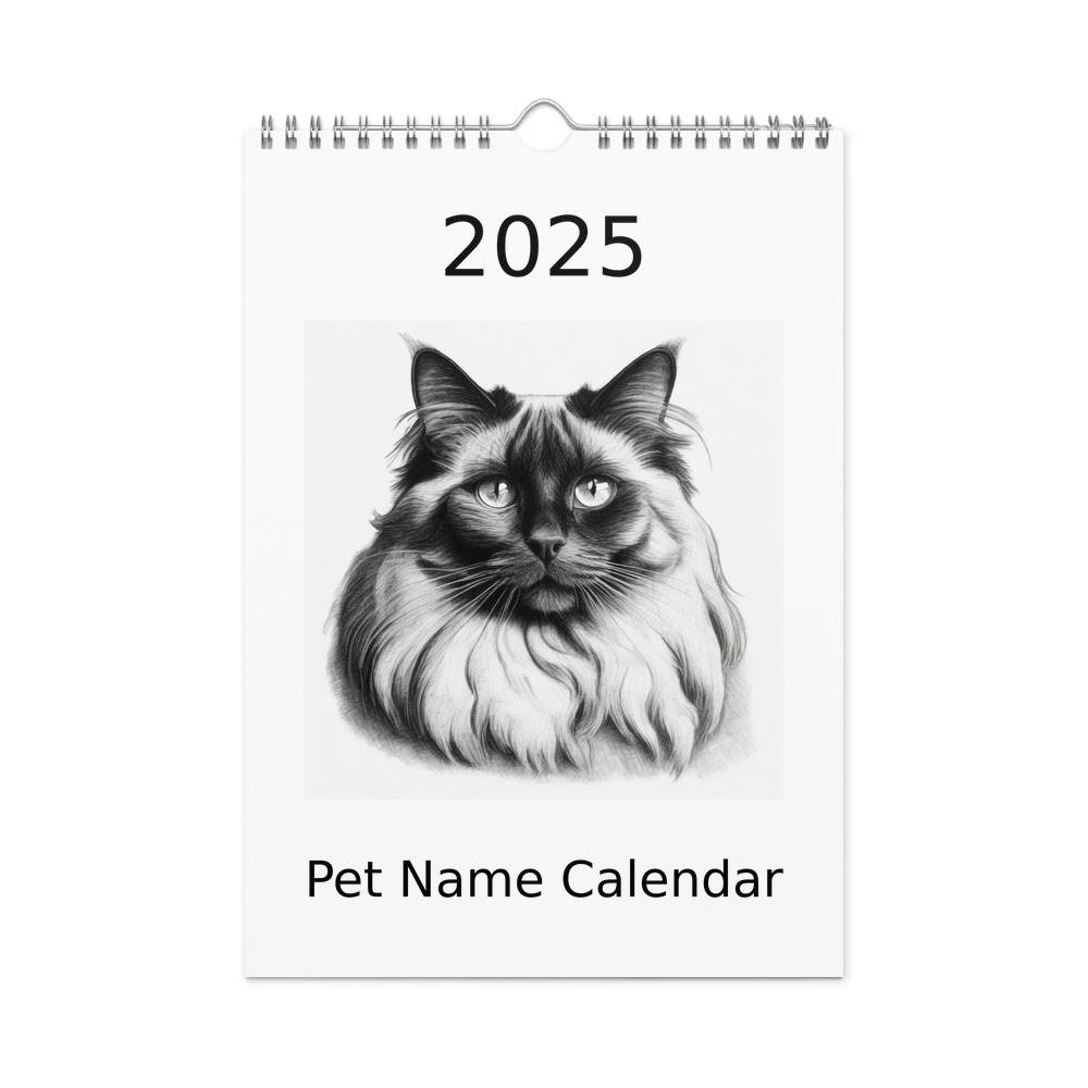 PugMug Custom Black Ragdoll Cat Wall Calendar (2026)